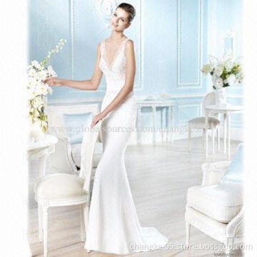 2014 New Design Wedding Dress, Deep V Neckline, Sexy Backless